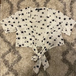 Nasty Gal Star Print Front Tie Crop Top